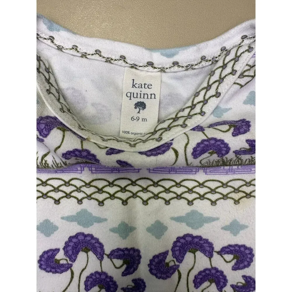 Baby Footed Sleeper Kate Quinn 6-9M Purple Floral Organic Cotton Romper EUC